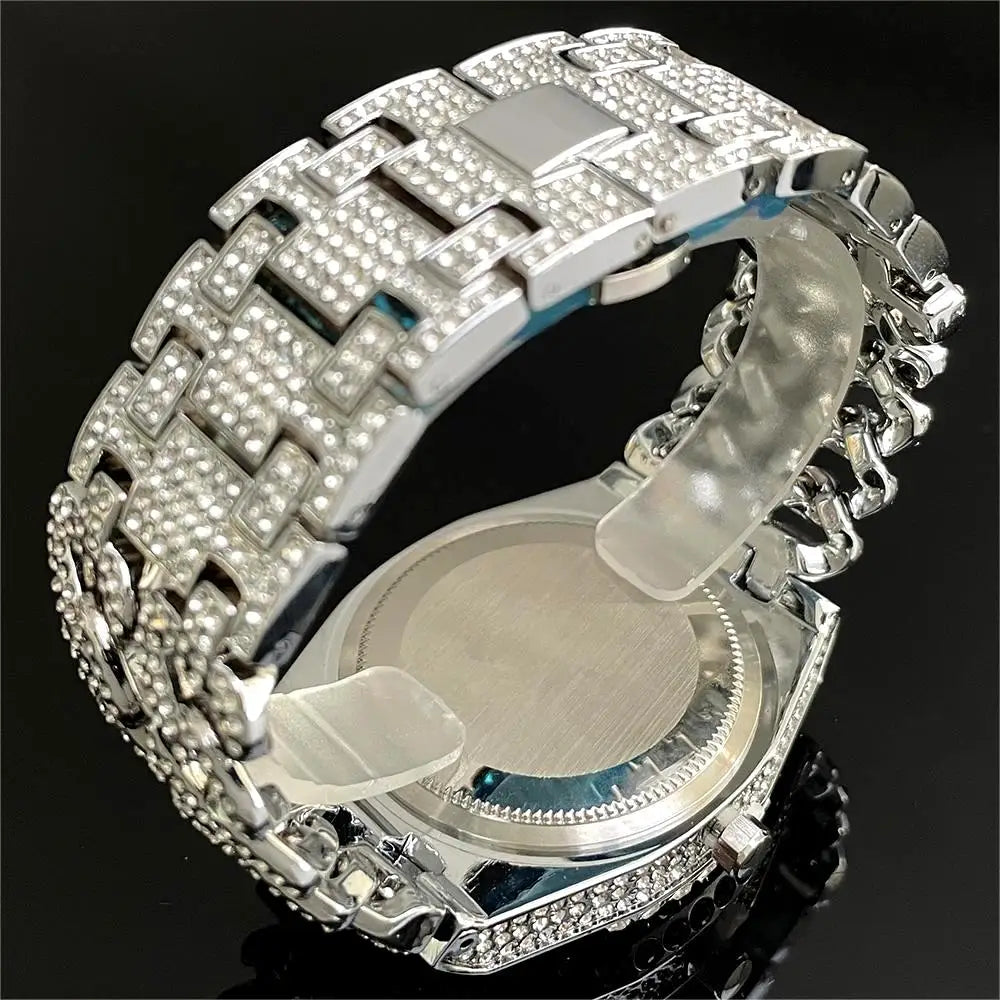 New Luxury Watch For Men Brand MISSFOX Hip Hop Iced Out Diamond Watches Fashion Cuban Chain Quartz Clock 2025 Man Dropshipping