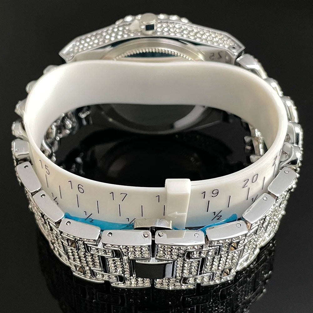 New Luxury Watch For Men Brand MISSFOX Hip Hop Iced Out Diamond Watches Fashion Cuban Chain Quartz Clock 2025 Man Dropshipping