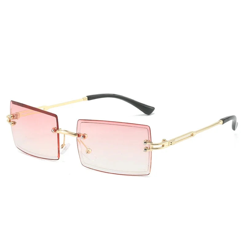 Vintage Rimless Rectangle Sunglasses for Women Men Shades Fashion Frameless UV400 Protection Lens Sun Glasses