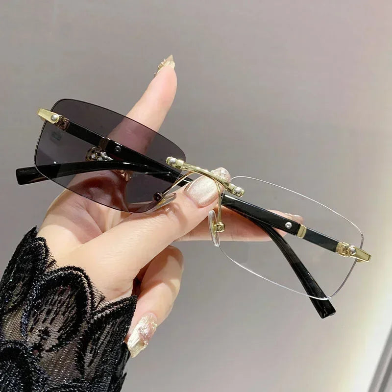 Square Rimless Photochromic Myopia Glasses Men Women Business Anti-UV Nearsighted Eyewear Retro Eyeglasses 0-1.0-4.0
