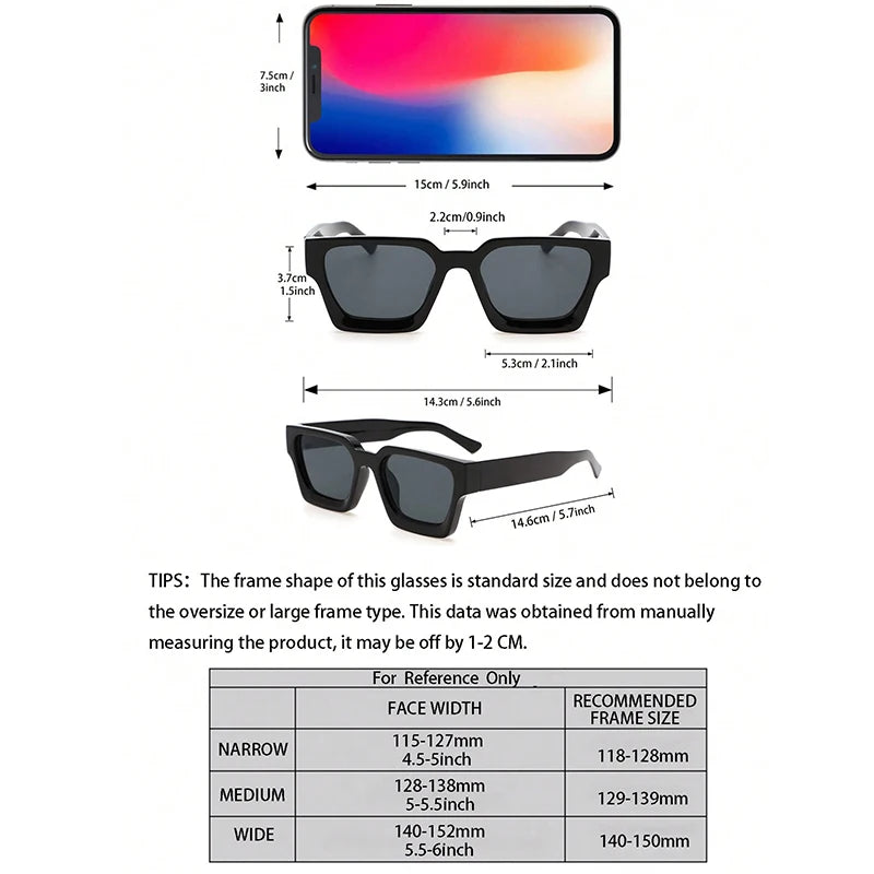 2PCS Plastic Fashion Rectangular Frame Women Sunglasses For Daily Life Men Eyewear Rave Party Daily Life Accessories.