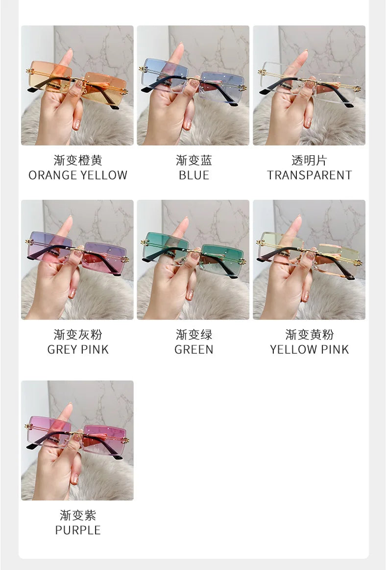 Vintage Rimless Rectangle Sunglasses for Women Men Shades Fashion Frameless UV400 Protection Lens Sun Glasses