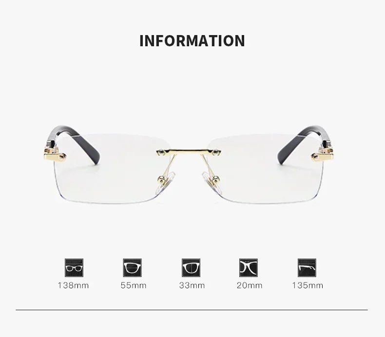 Square Rimless Photochromic Myopia Glasses Men Women Business Anti-UV Nearsighted Eyewear Retro Eyeglasses 0-1.0-4.0