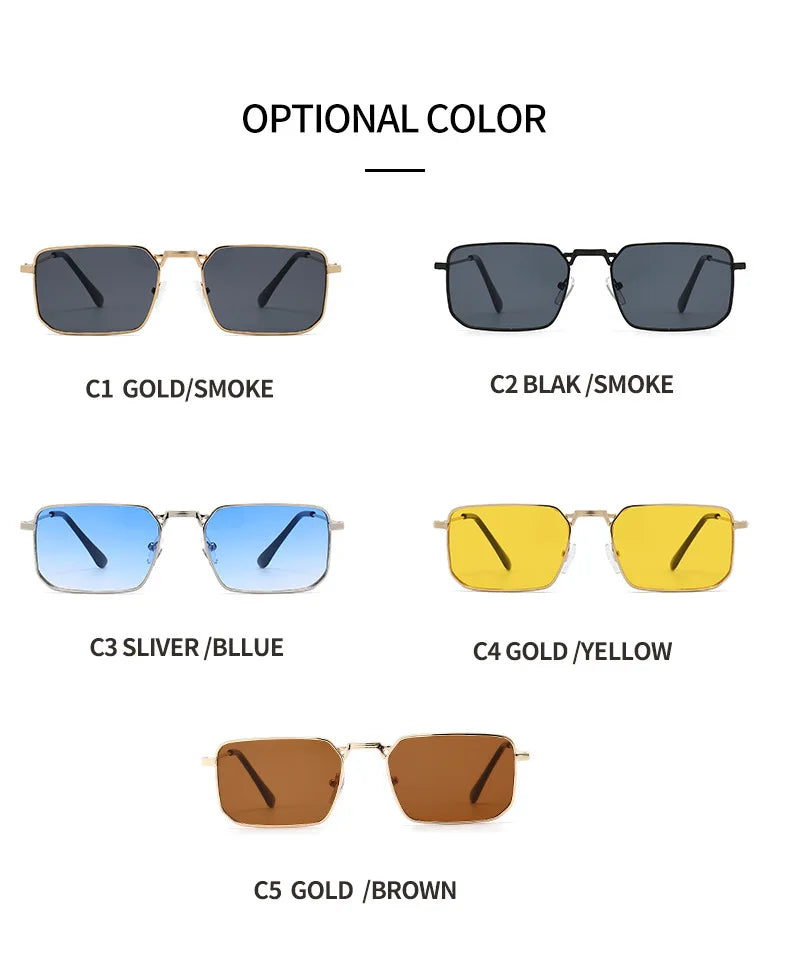 Vintage High Quality Rectangle Metal Frame Sunglasses Women Men Black Shades Eyewear UV400 Sunshade Glasses