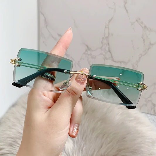 Vintage Rimless Rectangle Sunglasses for Women Men Shades Fashion Frameless UV400 Protection Lens Sun Glasses