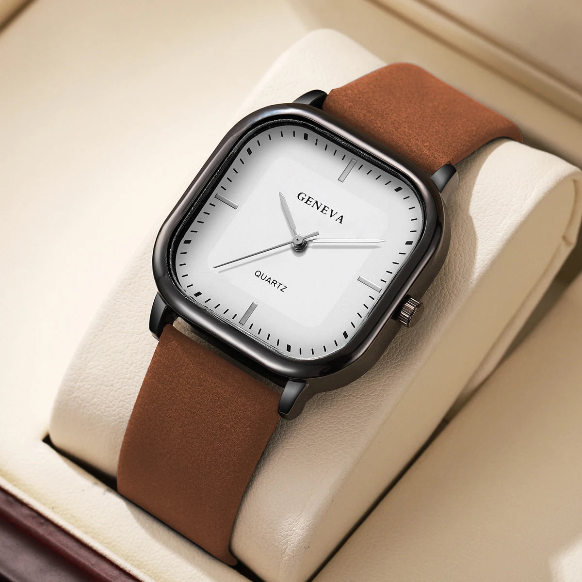 Fashion Square Dial Men's Watches Minimalist Luxury Quartz Wristwatche Casual Business Leather Strap Wristwatch Reloj Hombre