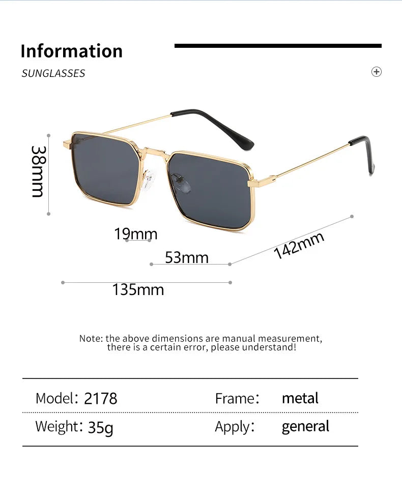 Vintage High Quality Rectangle Metal Frame Sunglasses Women Men Black Shades Eyewear UV400 Sunshade Glasses