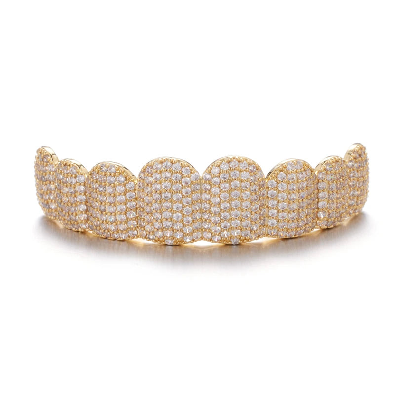 Hip Hop Full CZ Stones Teeth Grillz Caps Cubic Zircon Iced Out Micro Pave Top&Bottom Charm Grills For Men Women Jewelry