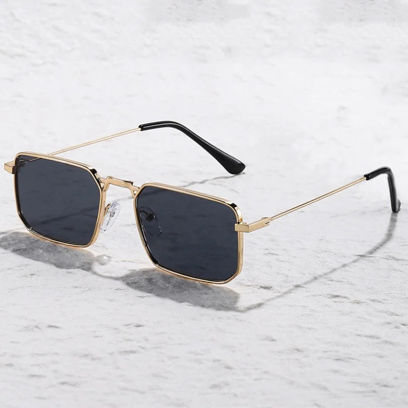 Vintage High Quality Rectangle Metal Frame Sunglasses Women Men Black Shades Eyewear UV400 Sunshade Glasses