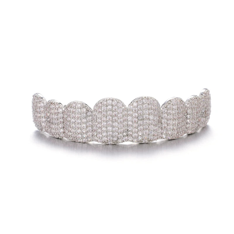 Hip Hop Full CZ Stones Teeth Grillz Caps Cubic Zircon Iced Out Micro Pave Top&Bottom Charm Grills For Men Women Jewelry