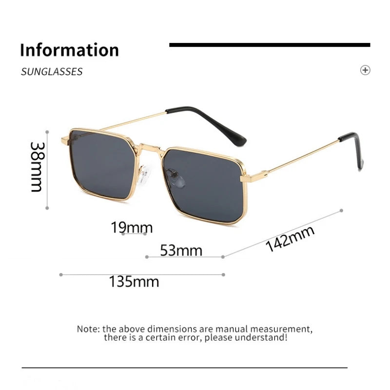 Vintage High Quality Rectangle Metal Frame Sunglasses Women Men Black Shades Eyewear UV400 Sunshade Glasses