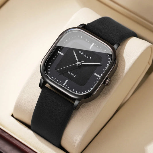 Fashion Square Dial Men's Watches Minimalist Luxury Quartz Wristwatche Casual Business Leather Strap Wristwatch Reloj Hombre