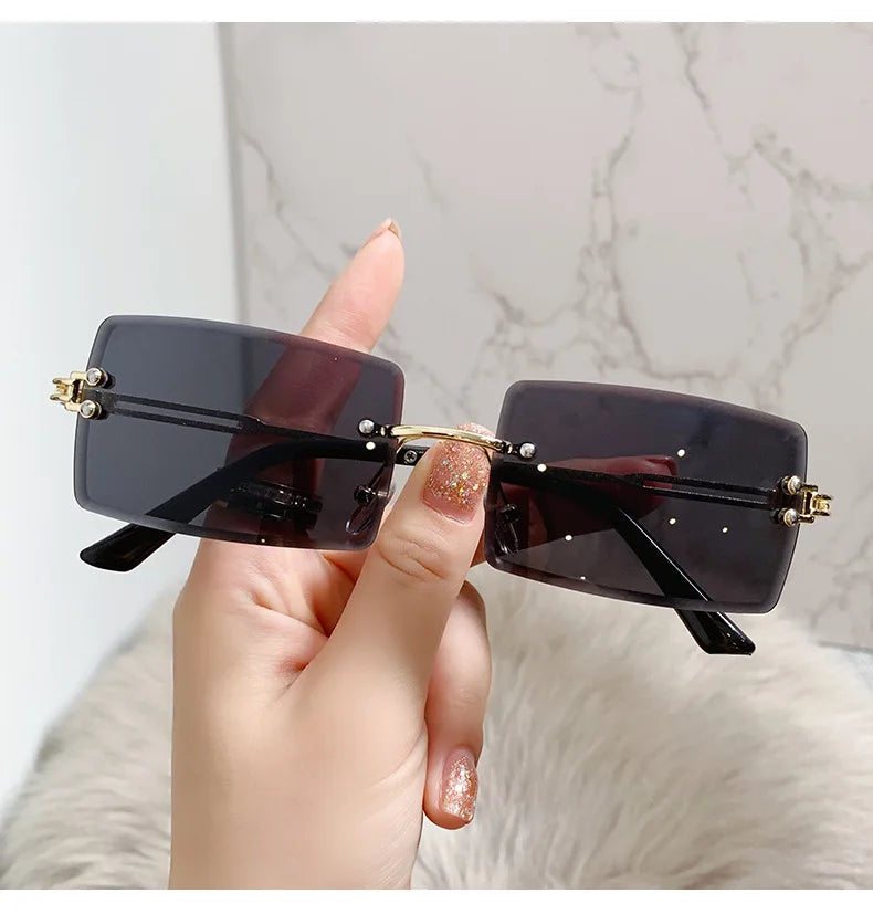 Vintage Rimless Rectangle Sunglasses for Women Men Shades Fashion Frameless UV400 Protection Lens Sun Glasses