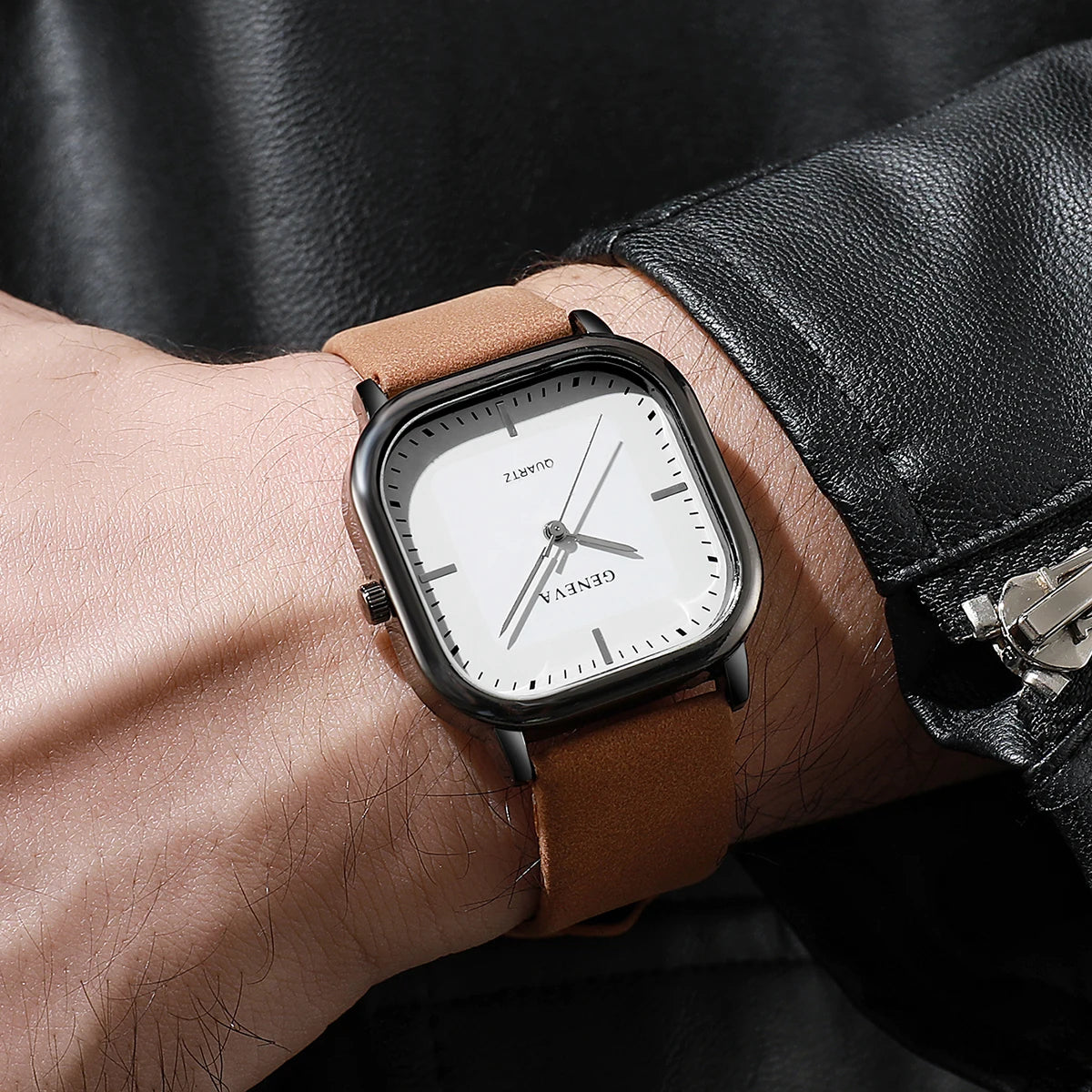 Fashion Square Dial Men's Watches Minimalist Luxury Quartz Wristwatche Casual Business Leather Strap Wristwatch Reloj Hombre