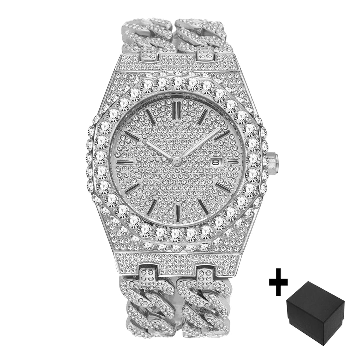 New Luxury  Watch For Men Brand MISSFOX Hip Hop Iced Out Diamond Watches Fashion Cuban Chain Quartz Clock 2025 Man Dropshipping