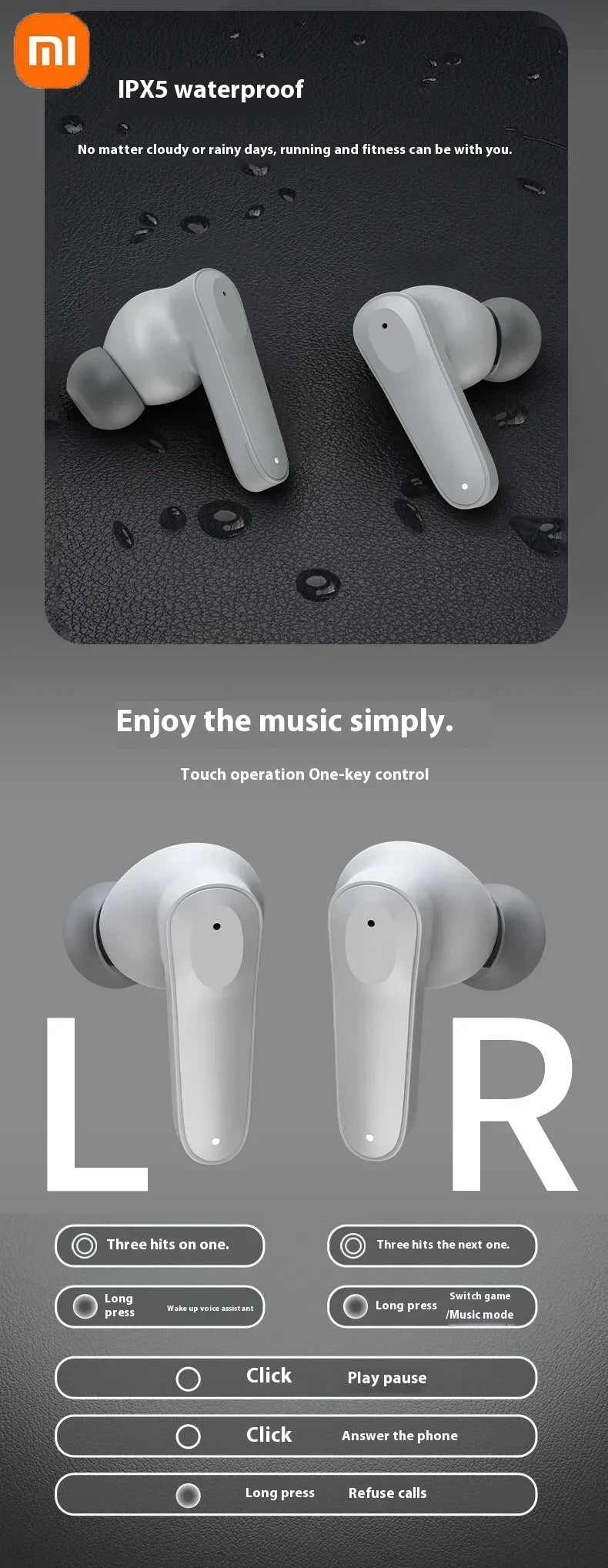 Xiaomi A98 Wireless Bluetooth 5.4 Earphones ENC Noise Reduction In Ear Waterproof Earphones with Microphone