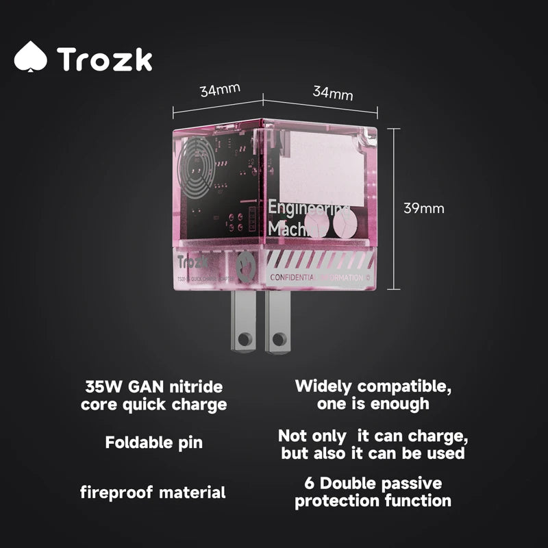 Trozk TS01-35w Infinite Gem 35w Gallium Nitride Fast Charging Head Charger Head Pd Charging Plug for iPhone Charger Adapter
