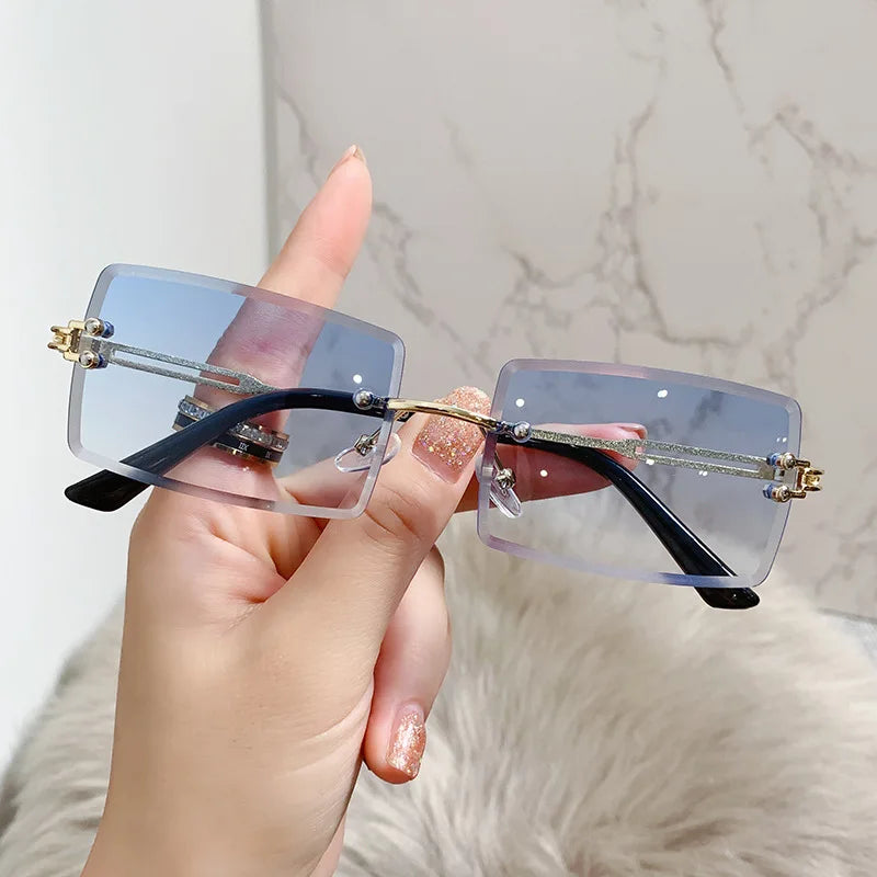 Vintage Rimless Rectangle Sunglasses for Women Men Shades Fashion Frameless UV400 Protection Lens Sun Glasses