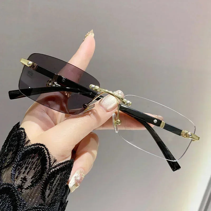 Square Rimless Photochromic Myopia Glasses Men Women Business Anti-UV Nearsighted Eyewear Retro Eyeglasses 0-1.0-4.0