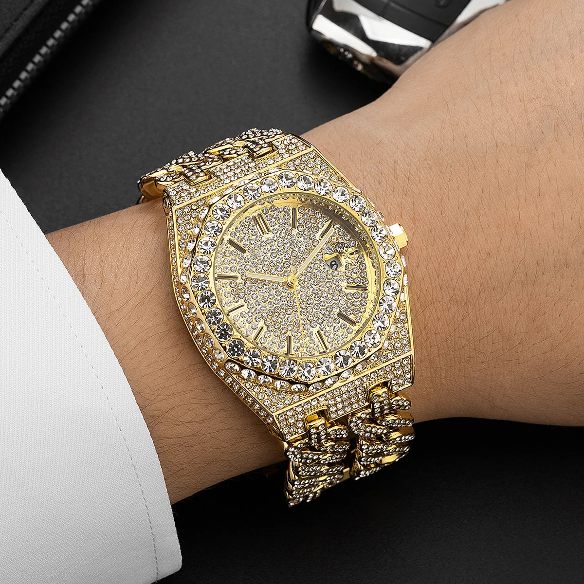 New Luxury  Watch For Men Brand MISSFOX Hip Hop Iced Out Diamond Watches Fashion Cuban Chain Quartz Clock 2025 Man Dropshipping
