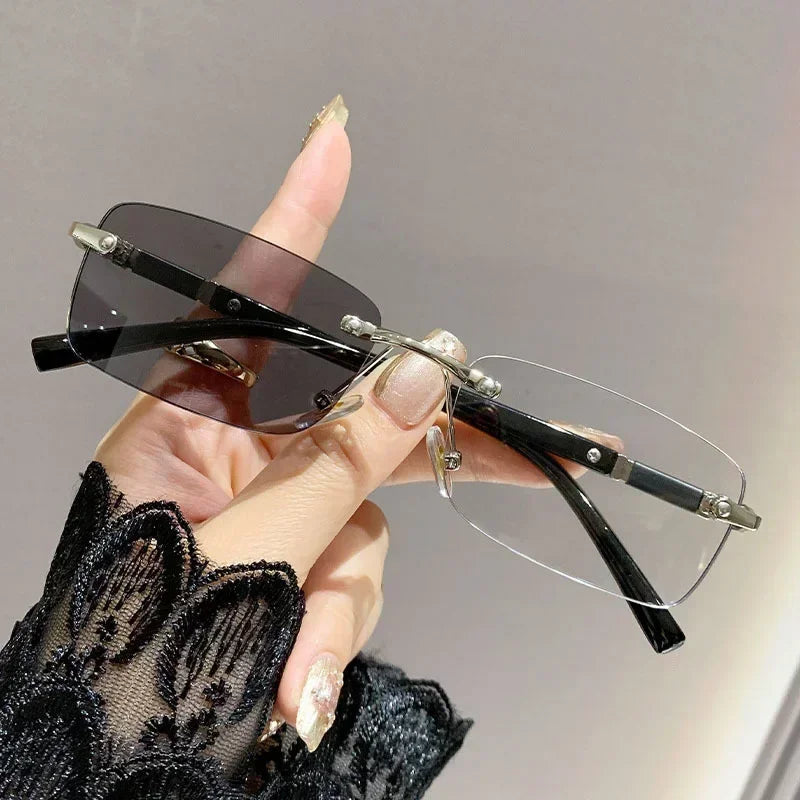 Square Rimless Photochromic Myopia Glasses Men Women Business Anti-UV Nearsighted Eyewear Retro Eyeglasses 0-1.0-4.0