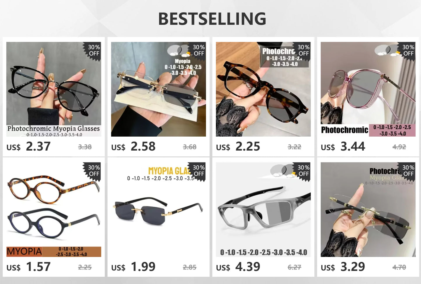 Square Rimless Photochromic Myopia Glasses Men Women Business Anti-UV Nearsighted Eyewear Retro Eyeglasses 0-1.0-4.0
