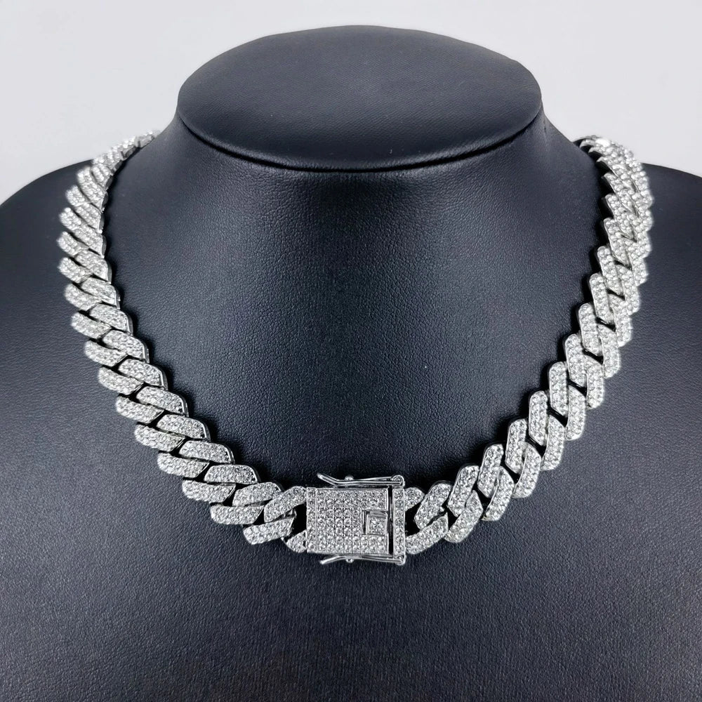 Fashion Men Cuban Link Iced Out Necklace 14MM width Rhinestones Chain Rapper CZ Cuban Chain Necklace Hip Hop Birthday Jewelry