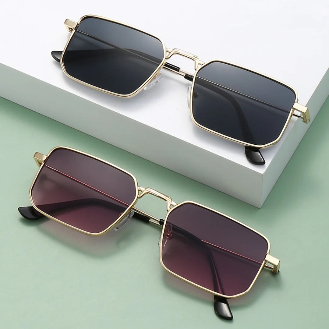 Vintage High Quality Rectangle Metal Frame Sunglasses Women Men Black Shades Eyewear UV400 Sunshade Glasses