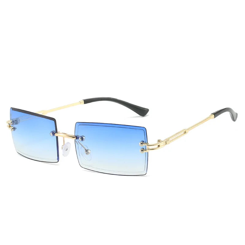 Vintage Rimless Rectangle Sunglasses for Women Men Shades Fashion Frameless UV400 Protection Lens Sun Glasses