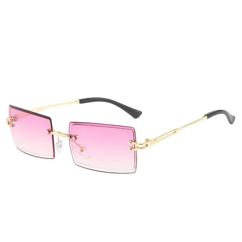 Vintage Rimless Rectangle Sunglasses for Women Men Shades Fashion Frameless UV400 Protection Lens Sun Glasses