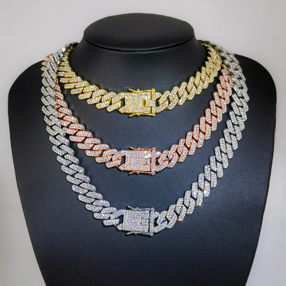 Fashion Men Cuban Link Iced Out Necklace 14MM width Rhinestones Chain Rapper CZ Cuban Chain Necklace Hip Hop Birthday Jewelry