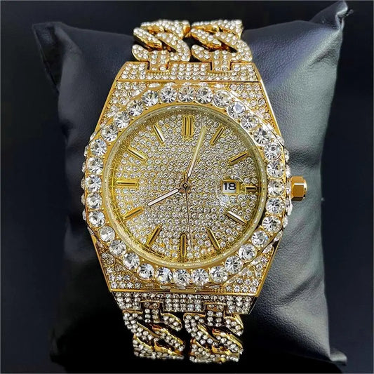 New Luxury  Watch For Men Brand MISSFOX Hip Hop Iced Out Diamond Watches Fashion Cuban Chain Quartz Clock 2025 Man Dropshipping