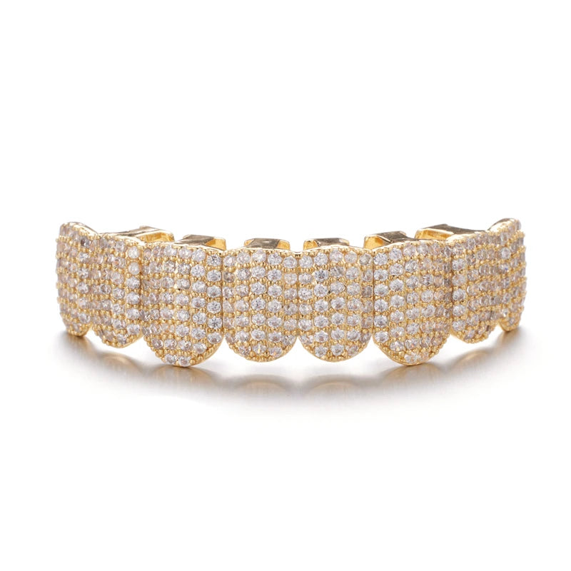 Hip Hop Full CZ Stones Teeth Grillz Caps Cubic Zircon Iced Out Micro Pave Top&Bottom Charm Grills For Men Women Jewelry