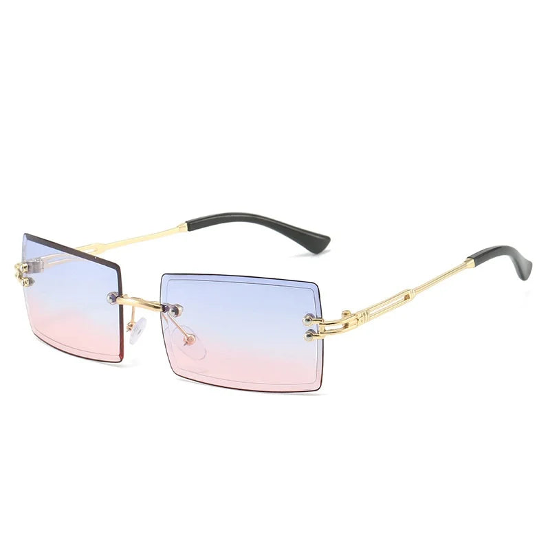 Vintage Rimless Rectangle Sunglasses for Women Men Shades Fashion Frameless UV400 Protection Lens Sun Glasses