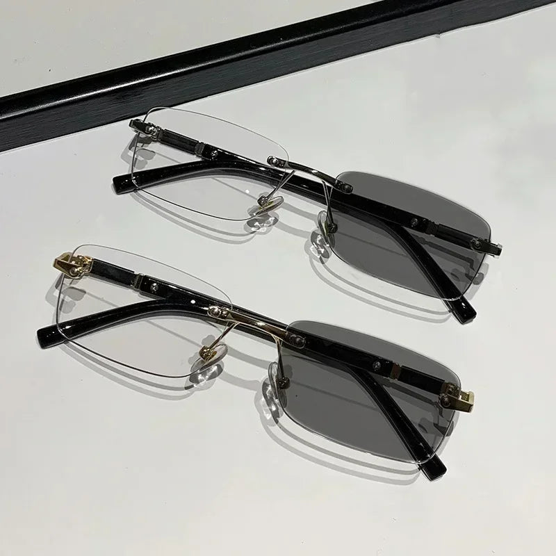 Square Rimless Photochromic Myopia Glasses Men Women Business Anti-UV Nearsighted Eyewear Retro Eyeglasses 0-1.0-4.0