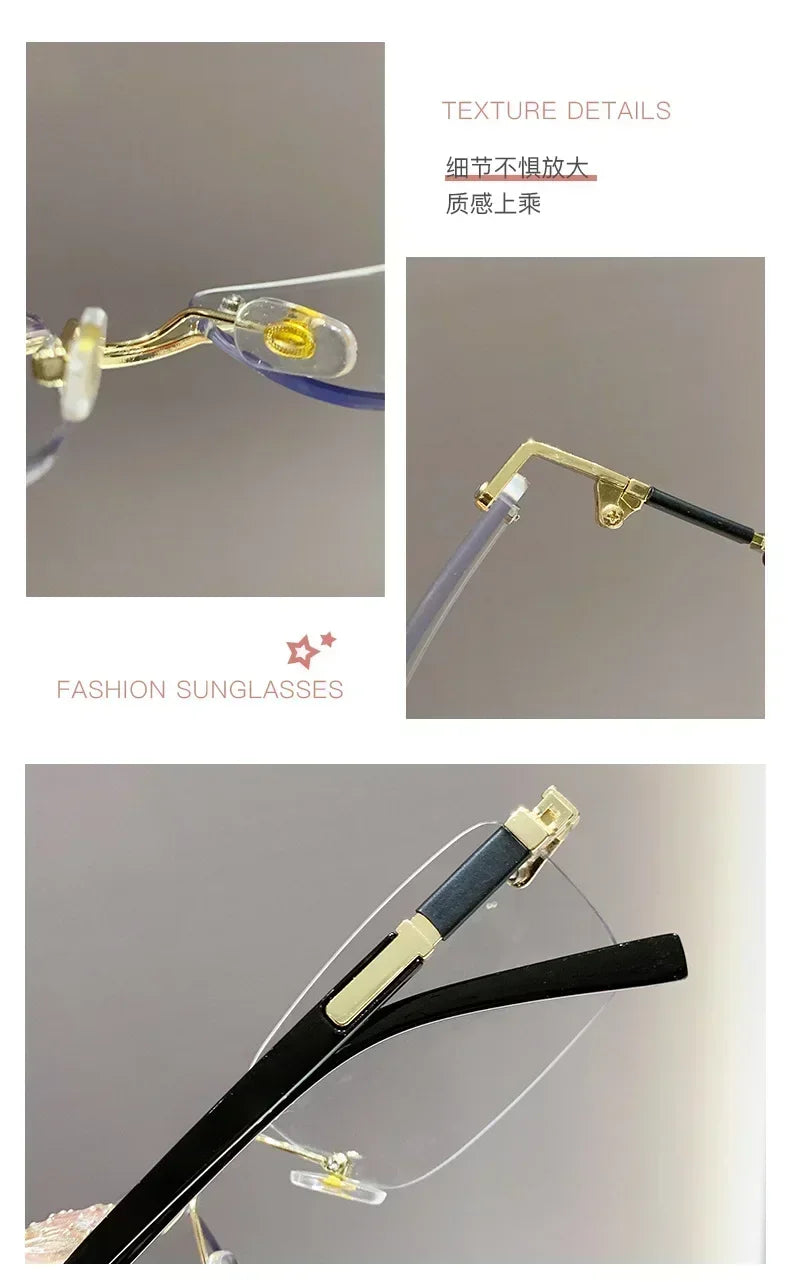 Square Rimless Photochromic Myopia Glasses Men Women Business Anti-UV Nearsighted Eyewear Retro Eyeglasses 0-1.0-4.0