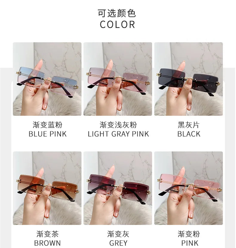 Vintage Rimless Rectangle Sunglasses for Women Men Shades Fashion Frameless UV400 Protection Lens Sun Glasses