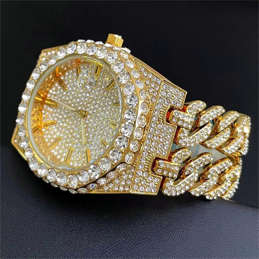 New Luxury  Watch For Men Brand MISSFOX Hip Hop Iced Out Diamond Watches Fashion Cuban Chain Quartz Clock 2025 Man Dropshipping