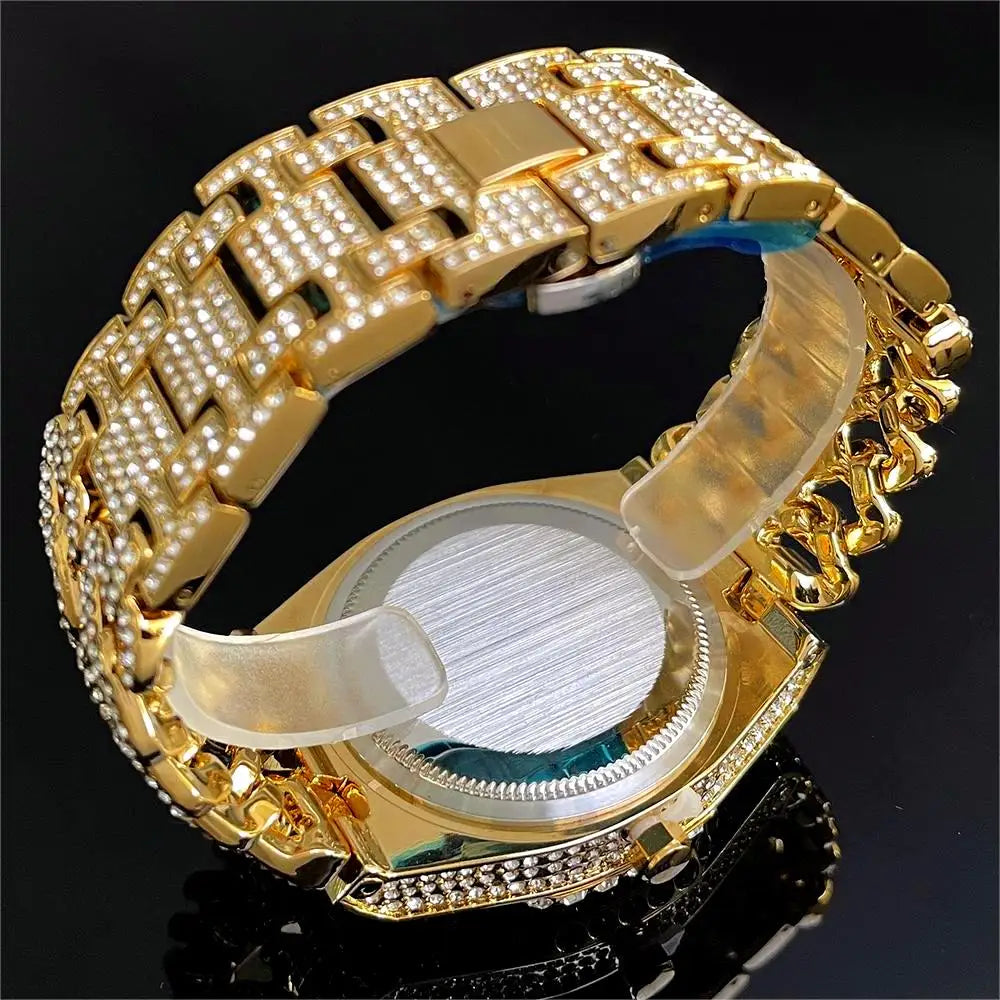 New Luxury  Watch For Men Brand MISSFOX Hip Hop Iced Out Diamond Watches Fashion Cuban Chain Quartz Clock 2025 Man Dropshipping