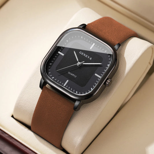 Fashion Square Dial Men's Watches Minimalist Luxury Quartz Wristwatche Casual Business Leather Strap Wristwatch Reloj Hombre
