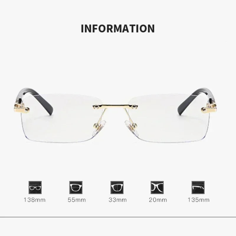 Square Rimless Photochromic Myopia Glasses Men Women Business Anti-UV Nearsighted Eyewear Retro Eyeglasses 0-1.0-4.0