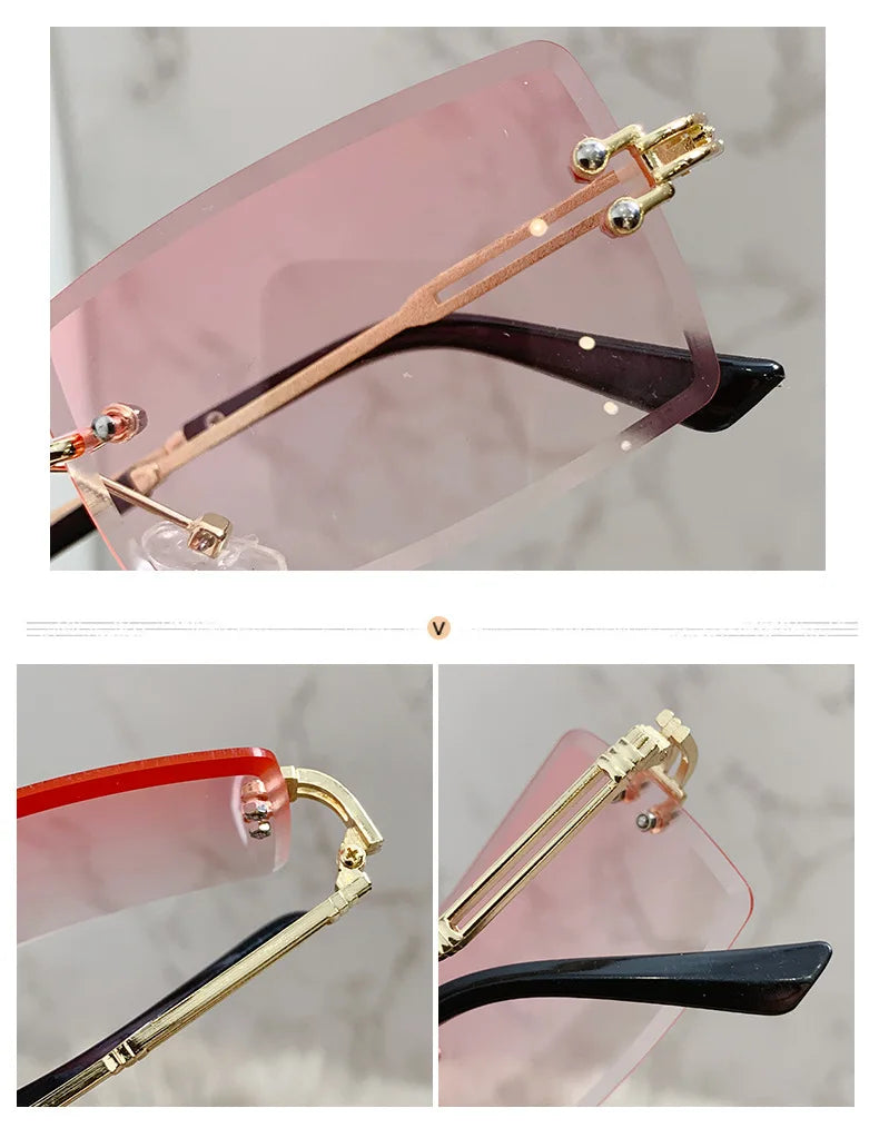 Vintage Rimless Rectangle Sunglasses for Women Men Shades Fashion Frameless UV400 Protection Lens Sun Glasses