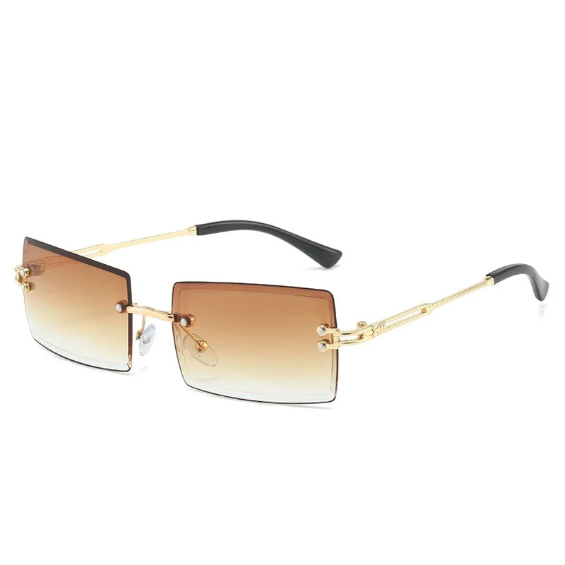 Vintage Rimless Rectangle Sunglasses for Women Men Shades Fashion Frameless UV400 Protection Lens Sun Glasses