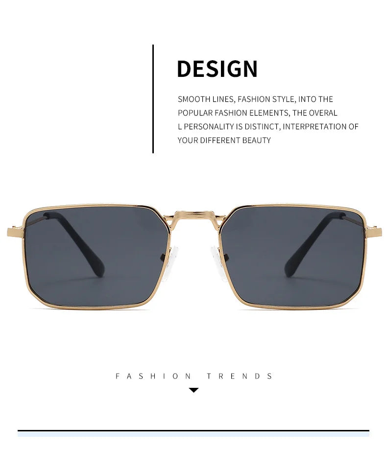 Vintage High Quality Rectangle Metal Frame Sunglasses Women Men Black Shades Eyewear UV400 Sunshade Glasses