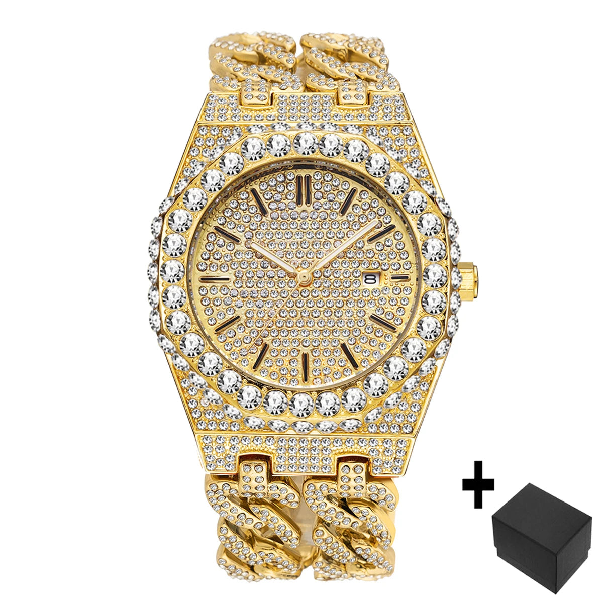 New Luxury  Watch For Men Brand MISSFOX Hip Hop Iced Out Diamond Watches Fashion Cuban Chain Quartz Clock 2025 Man Dropshipping