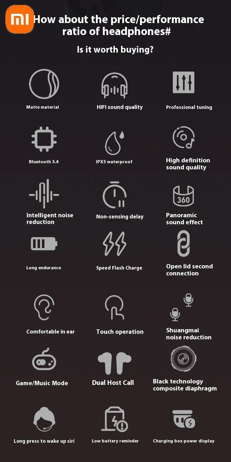 Xiaomi A98 Wireless Bluetooth 5.4 Earphones ENC Noise Reduction In Ear Waterproof Earphones with Microphone