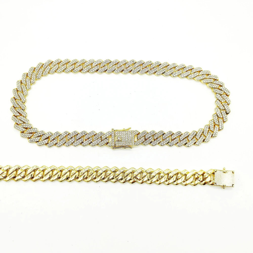 Fashion Men Cuban Link Iced Out Necklace 14MM width Rhinestones Chain Rapper CZ Cuban Chain Necklace Hip Hop Birthday Jewelry
