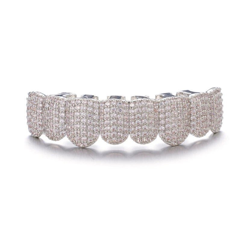 Hip Hop Full CZ Stones Teeth Grillz Caps Cubic Zircon Iced Out Micro Pave Top&Bottom Charm Grills For Men Women Jewelry