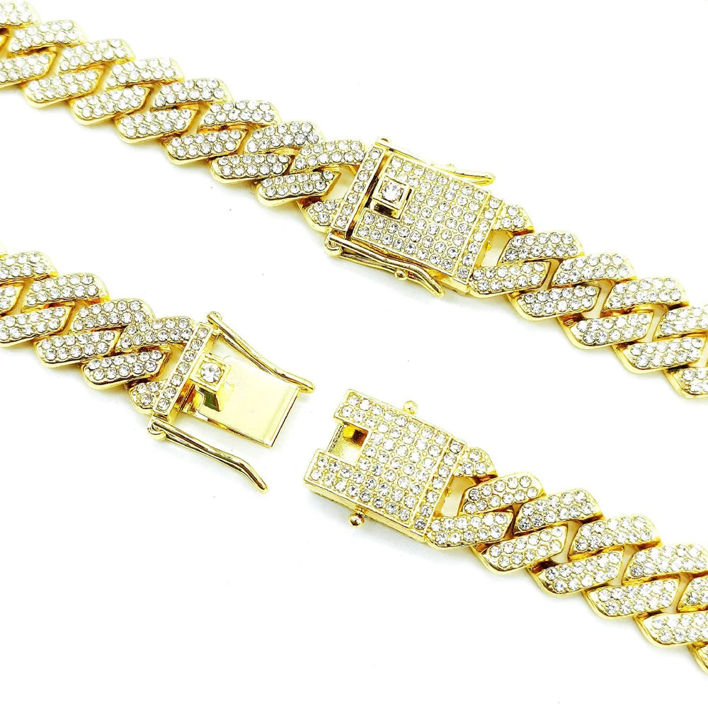 Fashion Men Cuban Link Iced Out Necklace 14MM width Rhinestones Chain Rapper CZ Cuban Chain Necklace Hip Hop Birthday Jewelry