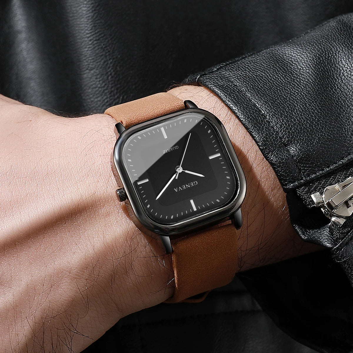 Fashion Square Dial Men's Watches Minimalist Luxury Quartz Wristwatche Casual Business Leather Strap Wristwatch Reloj Hombre